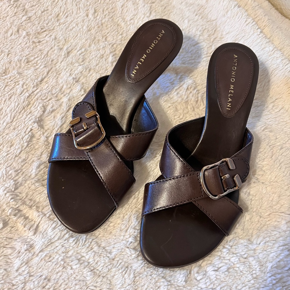 Antonio Melani Leather slip on summer heels